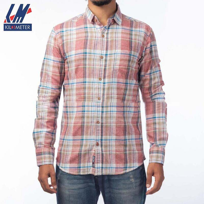 Kilometer Check Shirt For Men (KMQL-018) Pink M