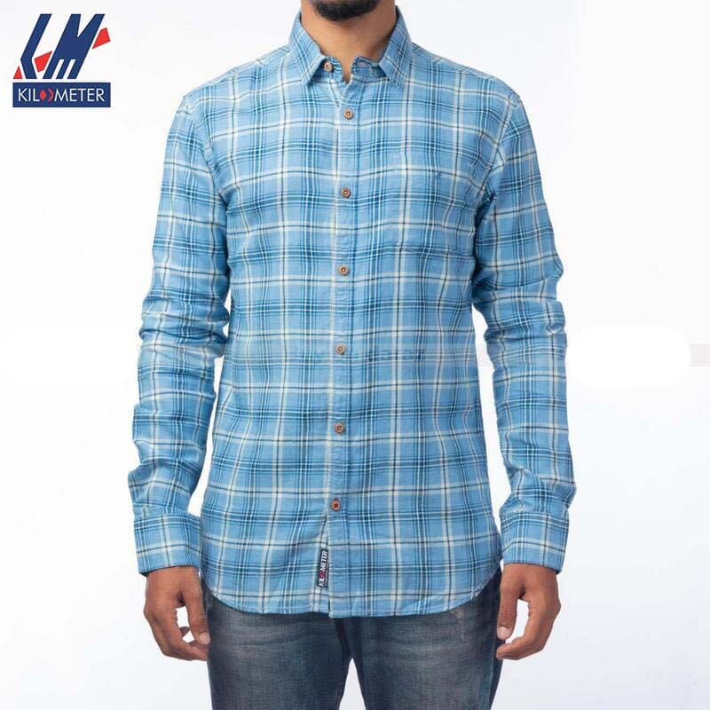 Kilometer Check Shirt For Men (KMQL-019) Blue L