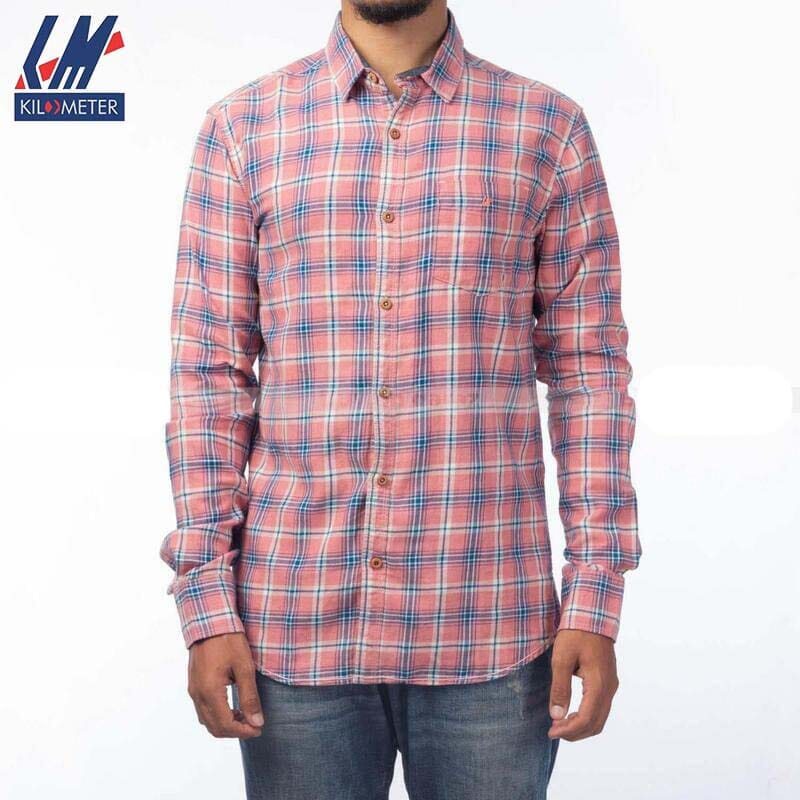 Kilometer Check Shirt For Men (KMQL-019) Pink L