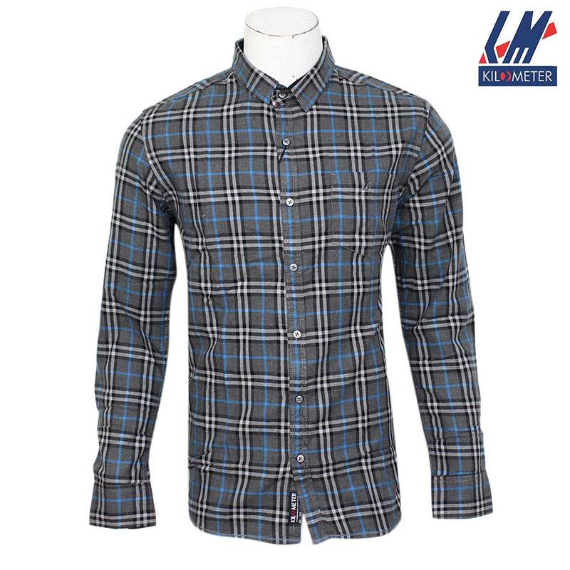 Kilometer Check Shirt For Men (KMQL-023) Grey S