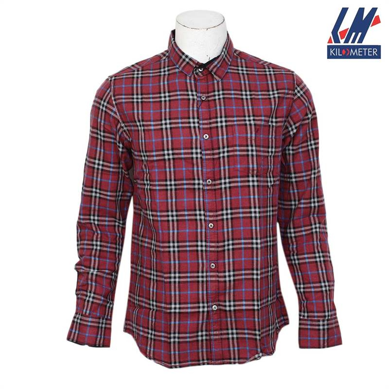 Kilometer Check Shirt For Men (KMQL-023) Red M