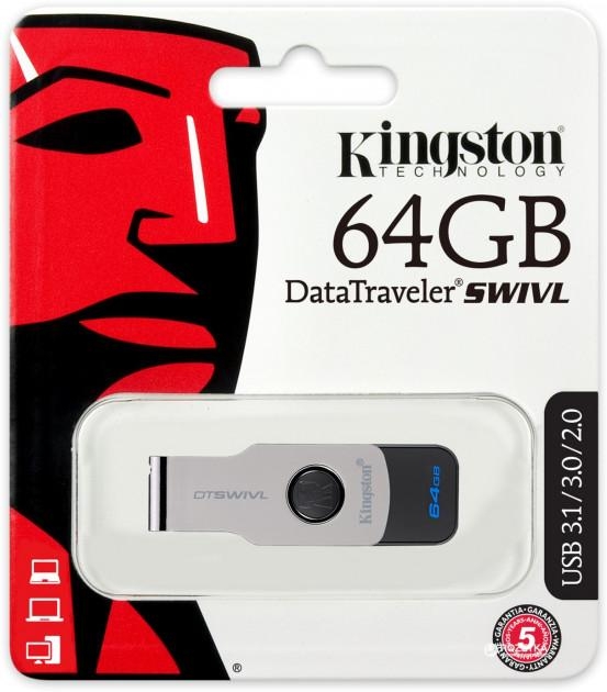 Kingston USB 3.0 DataTraveler Flash Pen Drive Capless Swivel Design 64GB
