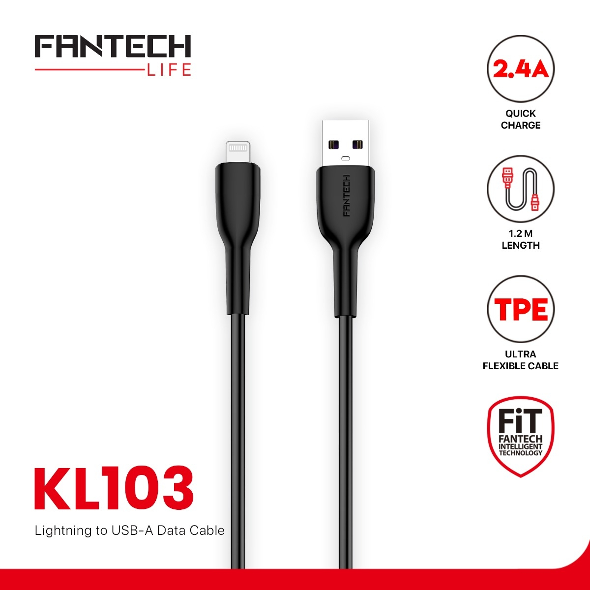 Fantech KL103 USB To Lightning Data Cable (Lightning IOS Black)