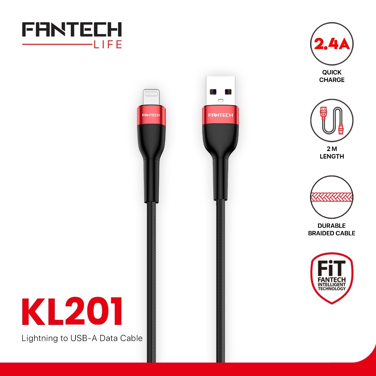 Fantech KL201 Data Cable Lightning to IOS Black and Red