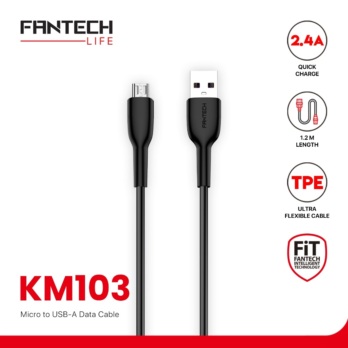 Fantech KM103 USB to Micro Data Cable (Micro V8, Black)