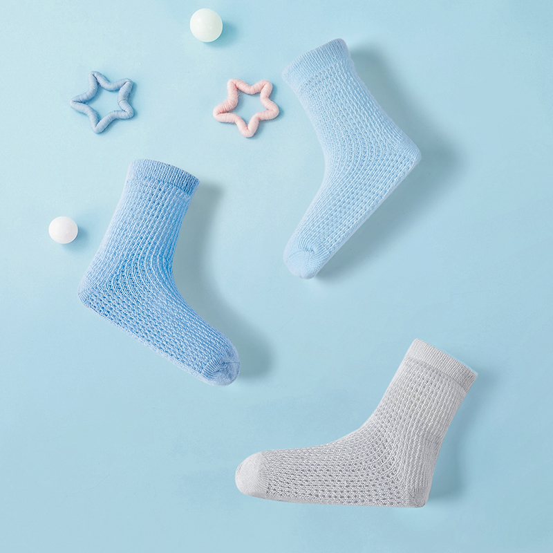 Kub Baby Socks Mesh Model 3 Pairs 9.5cm-Blue