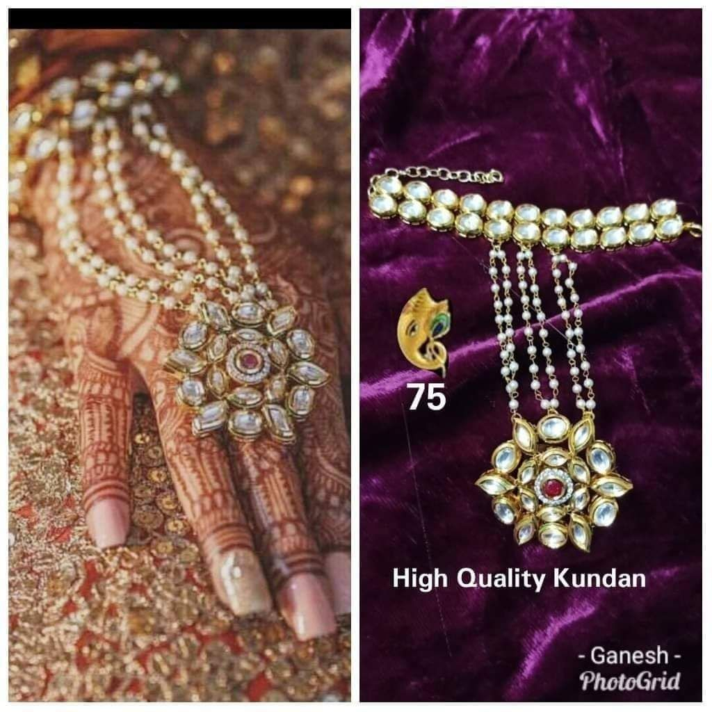 Kundan Adjustable Ring attached with Kundan Adjustable Hand Bracelet (Handcuffs)