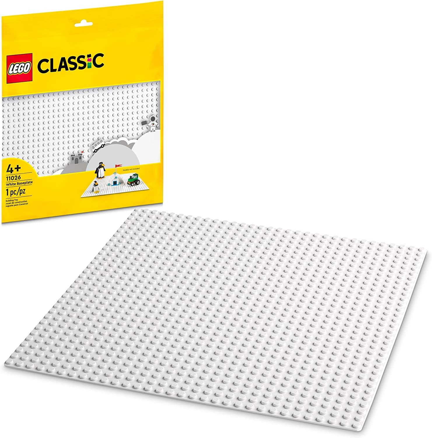LEGO Classic White Baseplate 11026 Building Toy Set for Preschool Kids, Boys, and Girls 