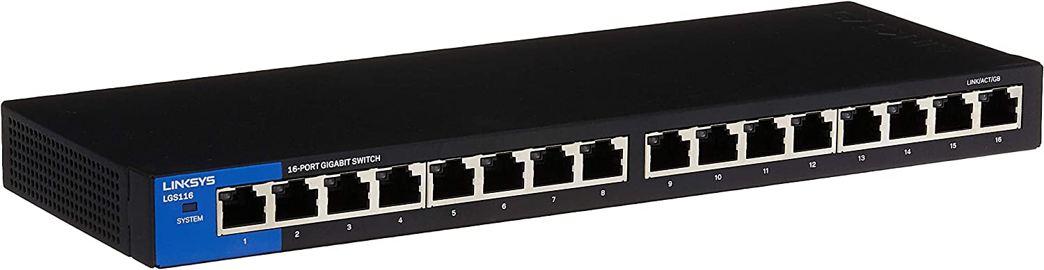 Linksys LGS116-AP 16 Ports Business Desktop Gigabit Switch, Black