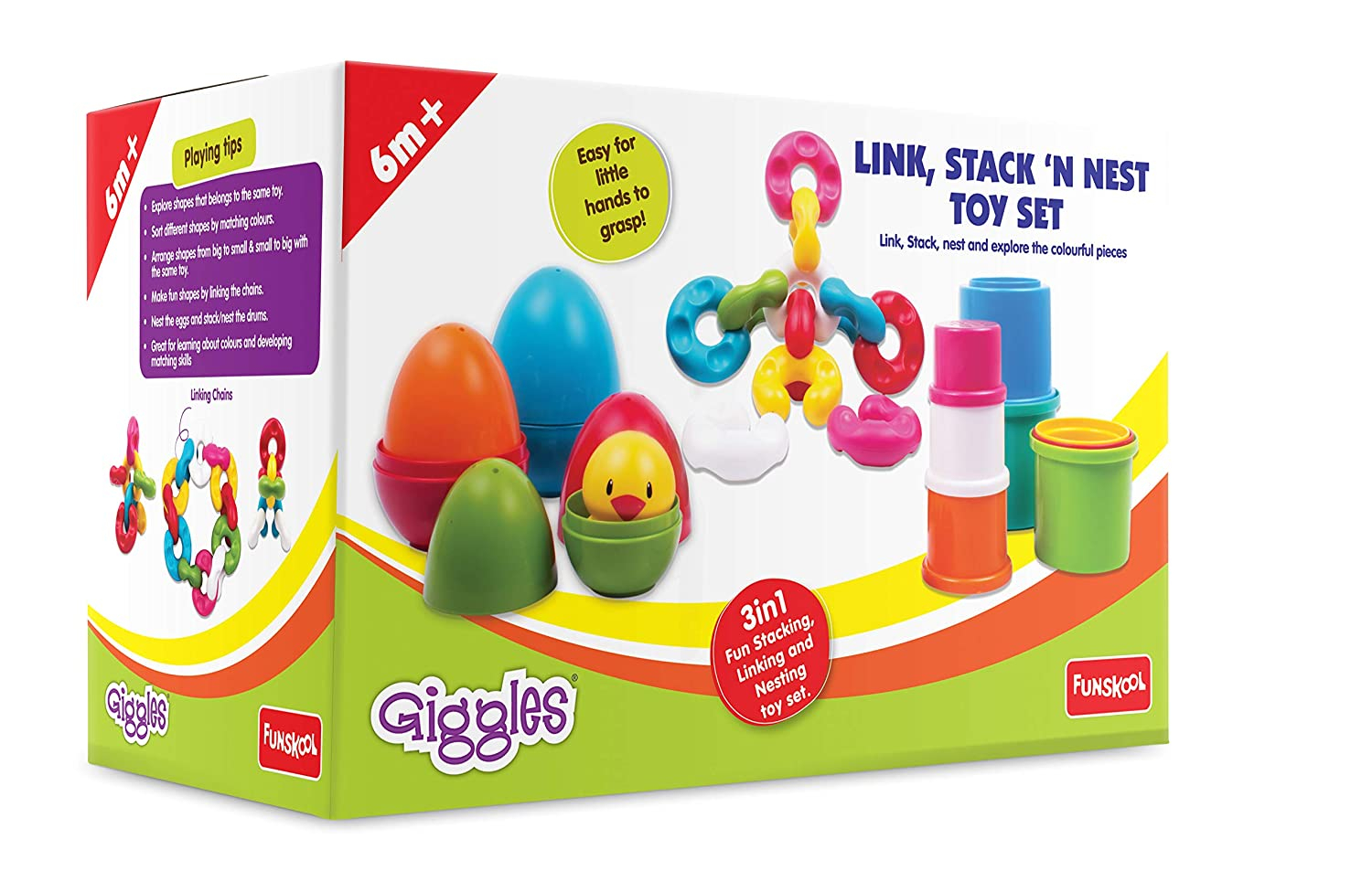 Funskool  Link Stack N Nest Toy Set ,3 in 1 gift set-Multicolour