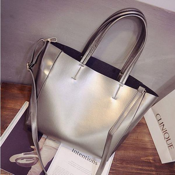 Silver Korean Design High Quality Silver Gold Black Color Pu Leather Shoulder	Bag for Women 41001396 