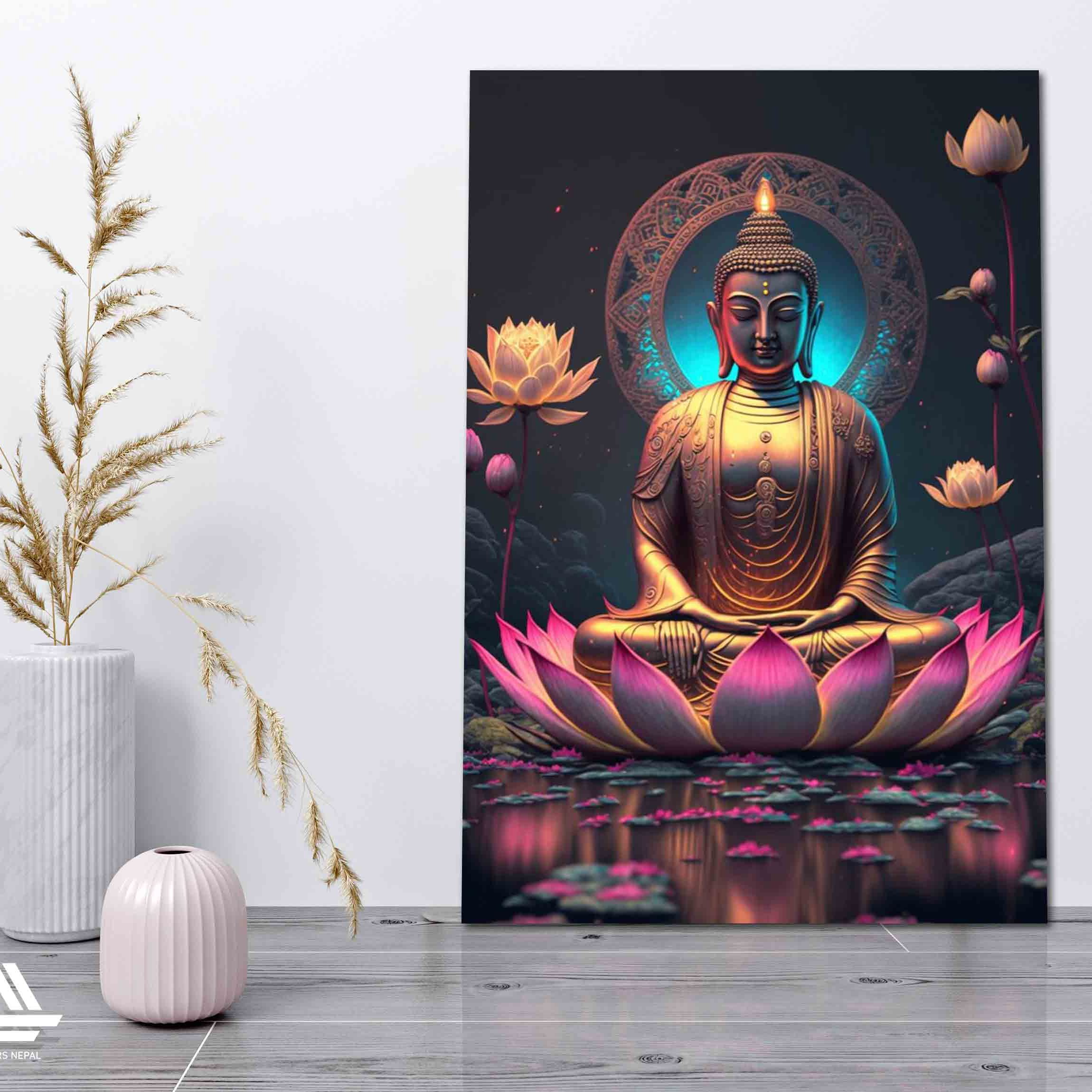Lord Buddha Single Panel Canvas | Wall | Home Decor | Canvas | Wall Art With Frame Inside By Etraders Nepal