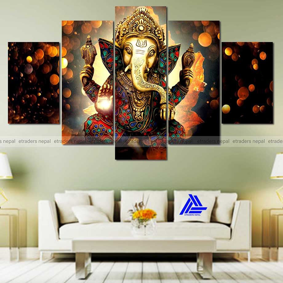 Lord Ganesh 5 Panel Canvas | Wall | Home Decor | Canvas | Wall Art With Frame Inside 