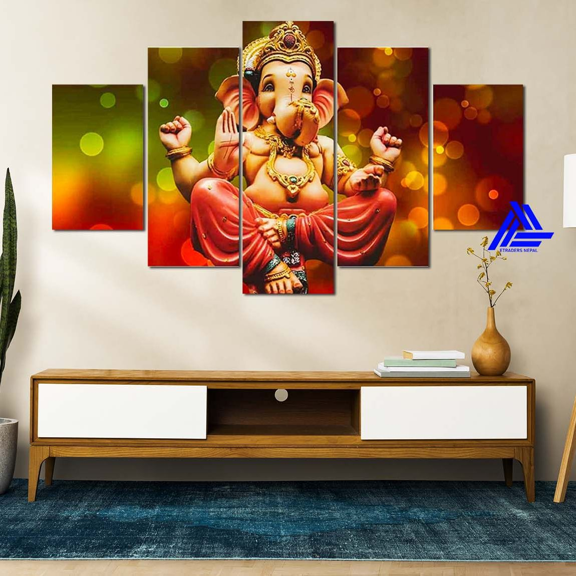 Lord Ganesh 5 Panel Canvas | Wall | Home Decor | Canvas | Wall Art With Frame Inside 
