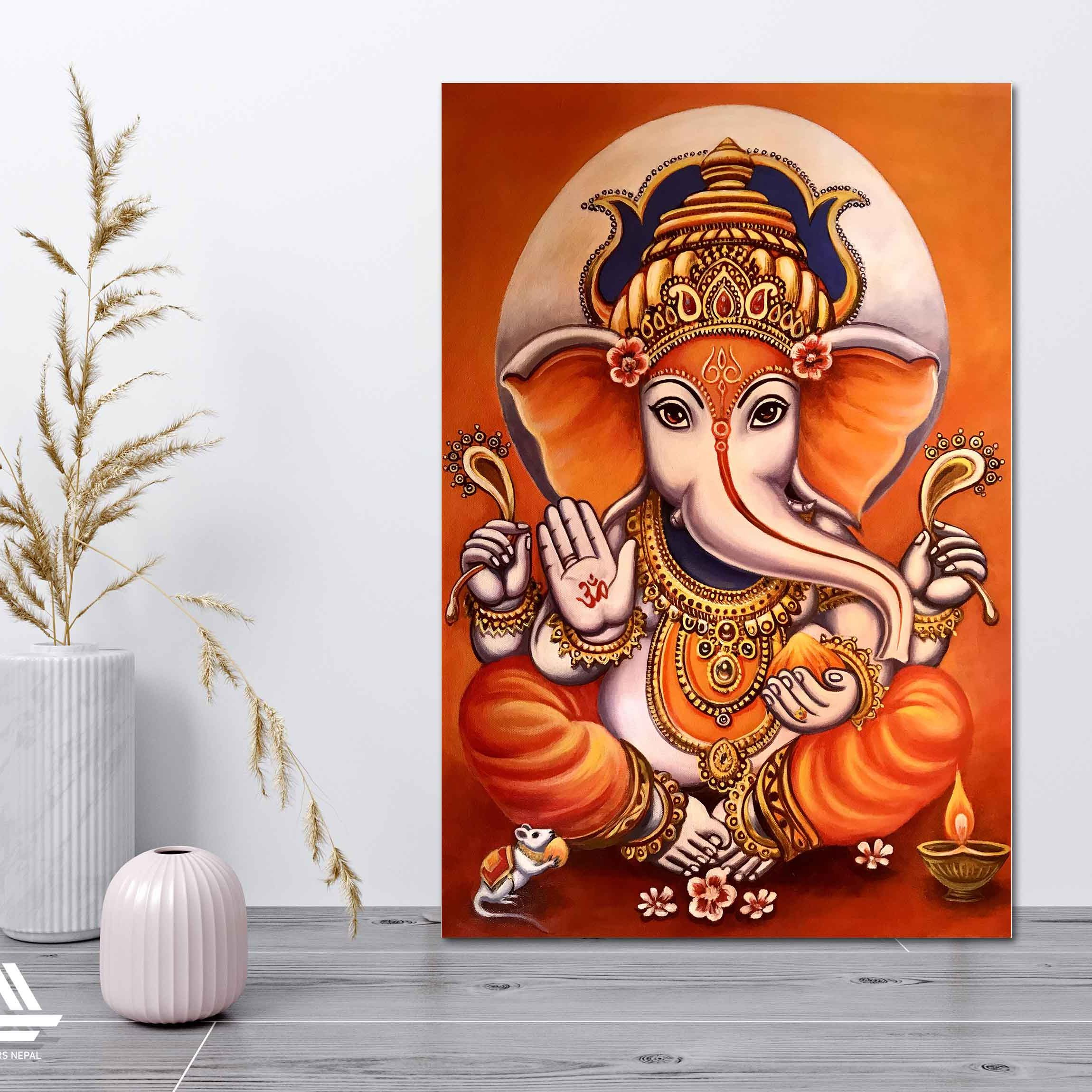 Lord Ganesh Single Panel Canvas | Wall | Home Decor | Canvas | Wall Art With Frame Inside