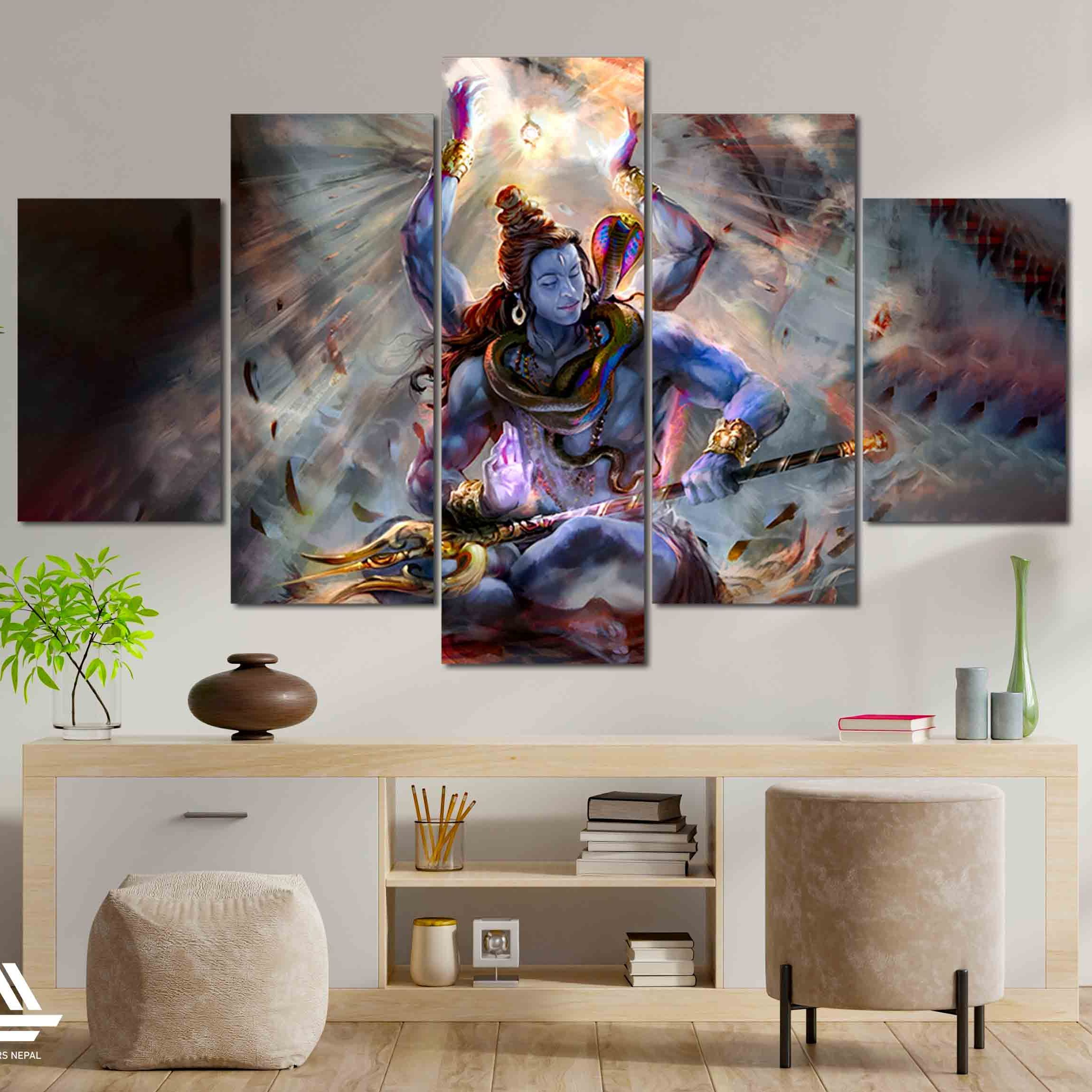  Lord Shiva 5 Panel Canvas | Wall | Home Decor | Canvas | Wall Art With Frame Inside 