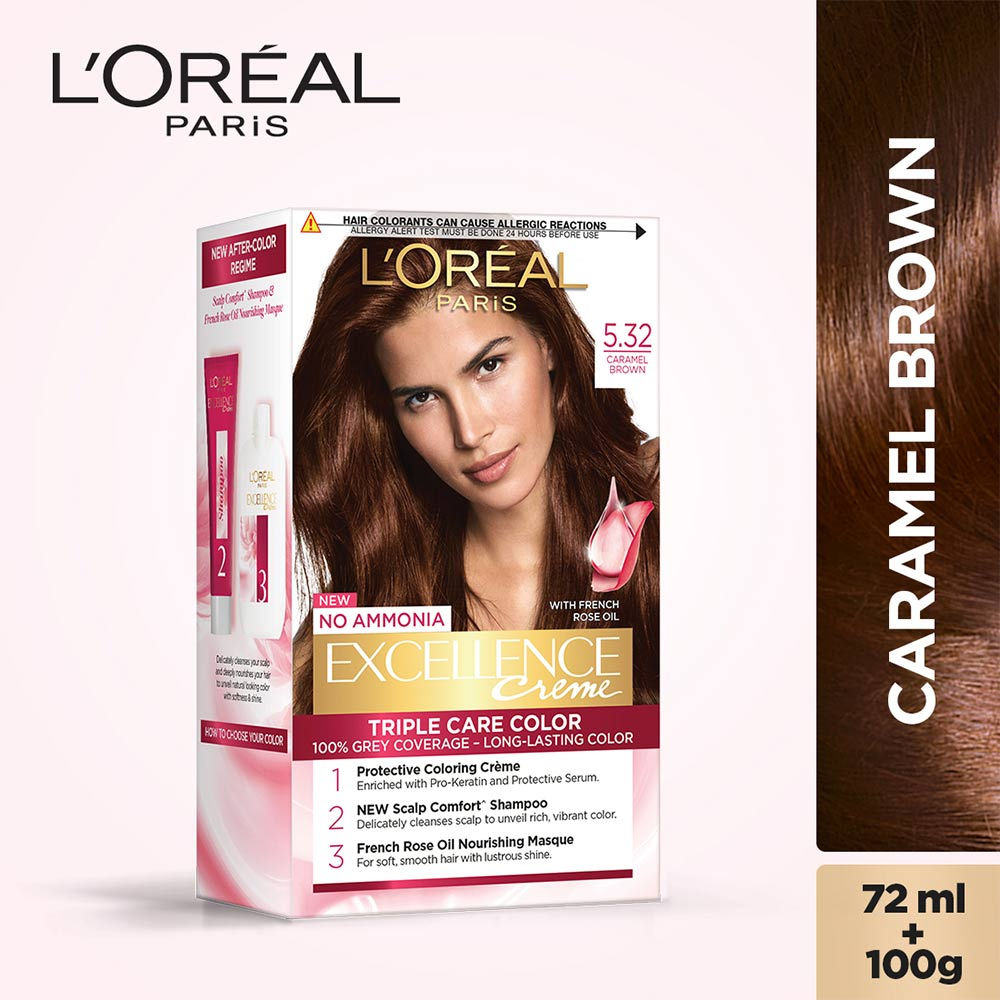 L'Oreal Paris Excellence Creme Hair Colour, 5.32 Caramel Brown 100g+72ml