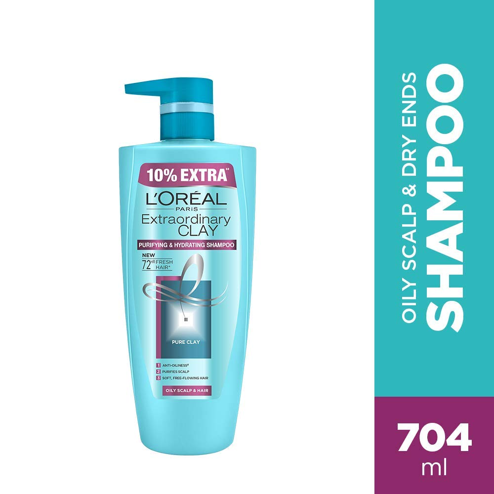 L'oreal Paris Extraordinary Clay Shampoo, 704ml (with 10% Extra)
