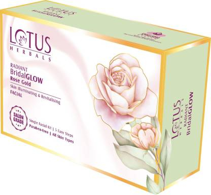 Lotus Herbals Radiant BridalGLOW Rose Gold Skin Illuminating & Revitalising Facial Single Facial Kit 57gm