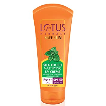 Lotus Herbals Safe Sun Silk Touch Mattifying UV Crème SPF 50, PA+++, 75gm