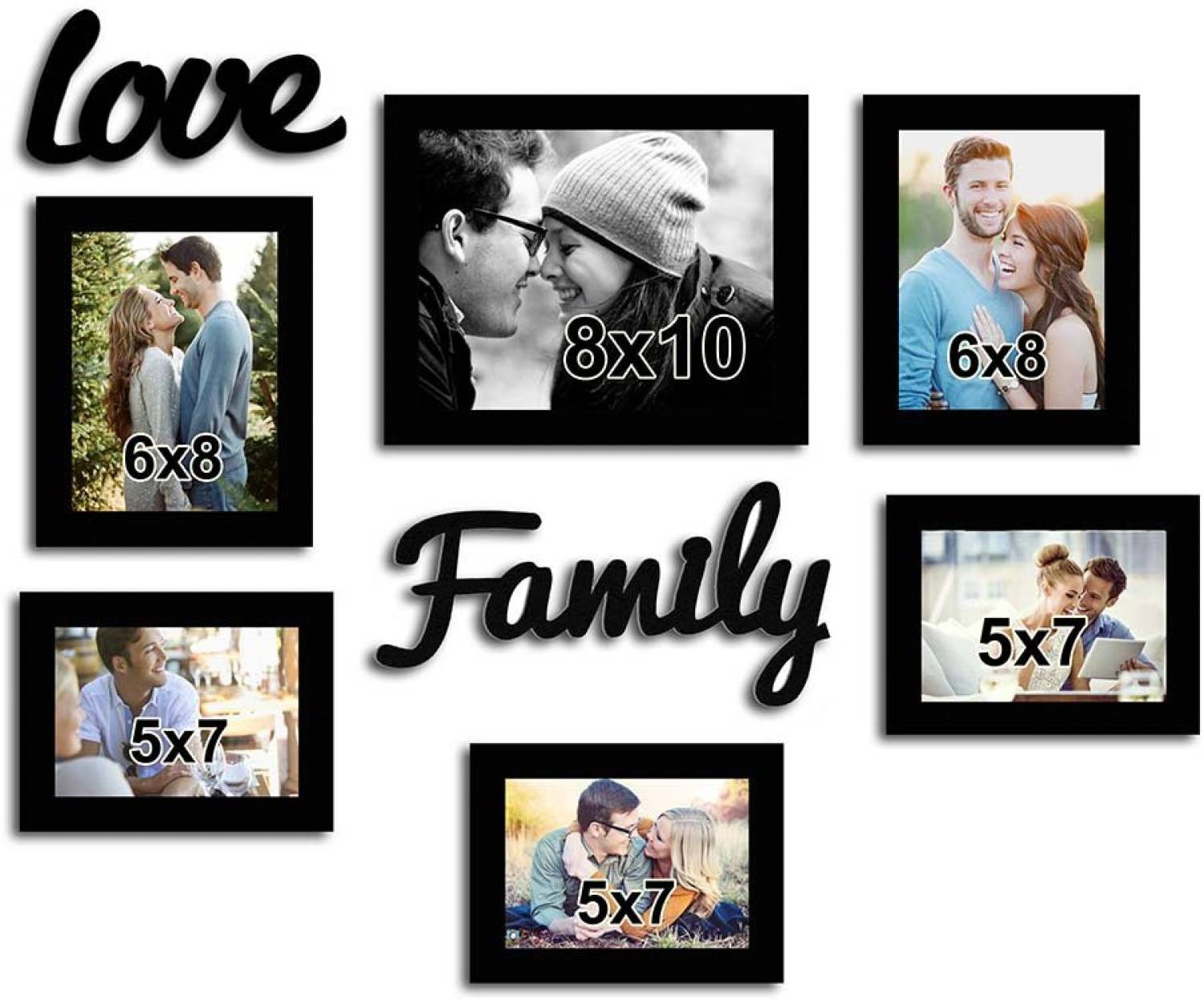 Loving Family Set of 6 Wall Photo Frame with Family MDF Plaque