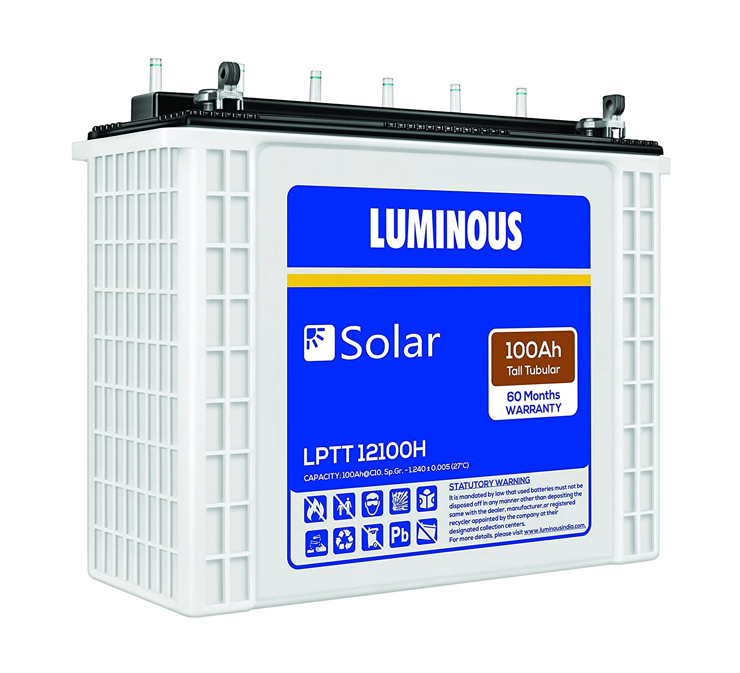 Luminous LPTT 12100H 100Ah Tall Tubular Solar Battery