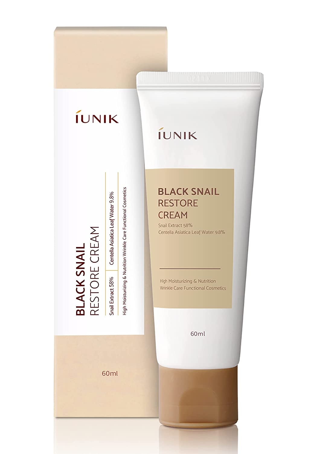 IUNIK Black Snail Restore Cream, 2.02 Fl Oz - 58% Black Snail Mucin Secretion Filtrate Soothing, Reduce & Fine Lines Deeply Nourishing and Moisturizing