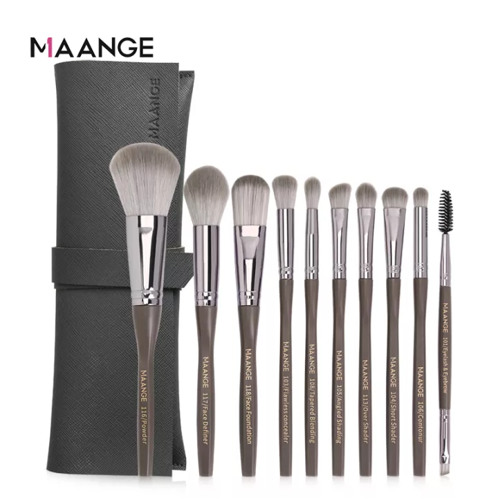 Maange 10 Pcs Professional Makeup Brushes Set Big Powder Brush With Cosmetic Bag Mag5867sb