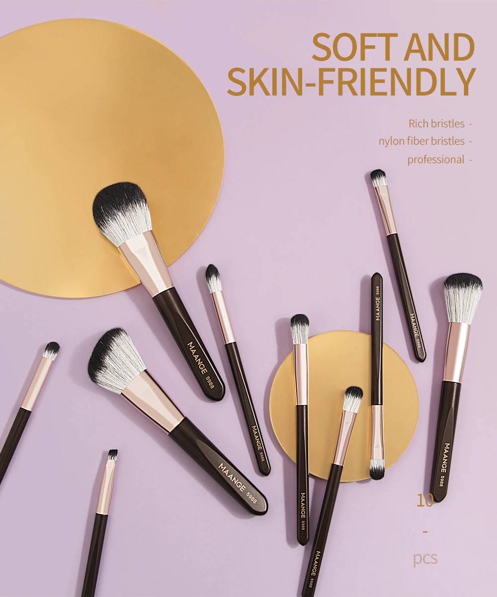 Maange 10pcs Candy Color Makeup Brush Set With Blush Loose Powder Eye Shadow Brush Soft Bristles Mag 5988zk