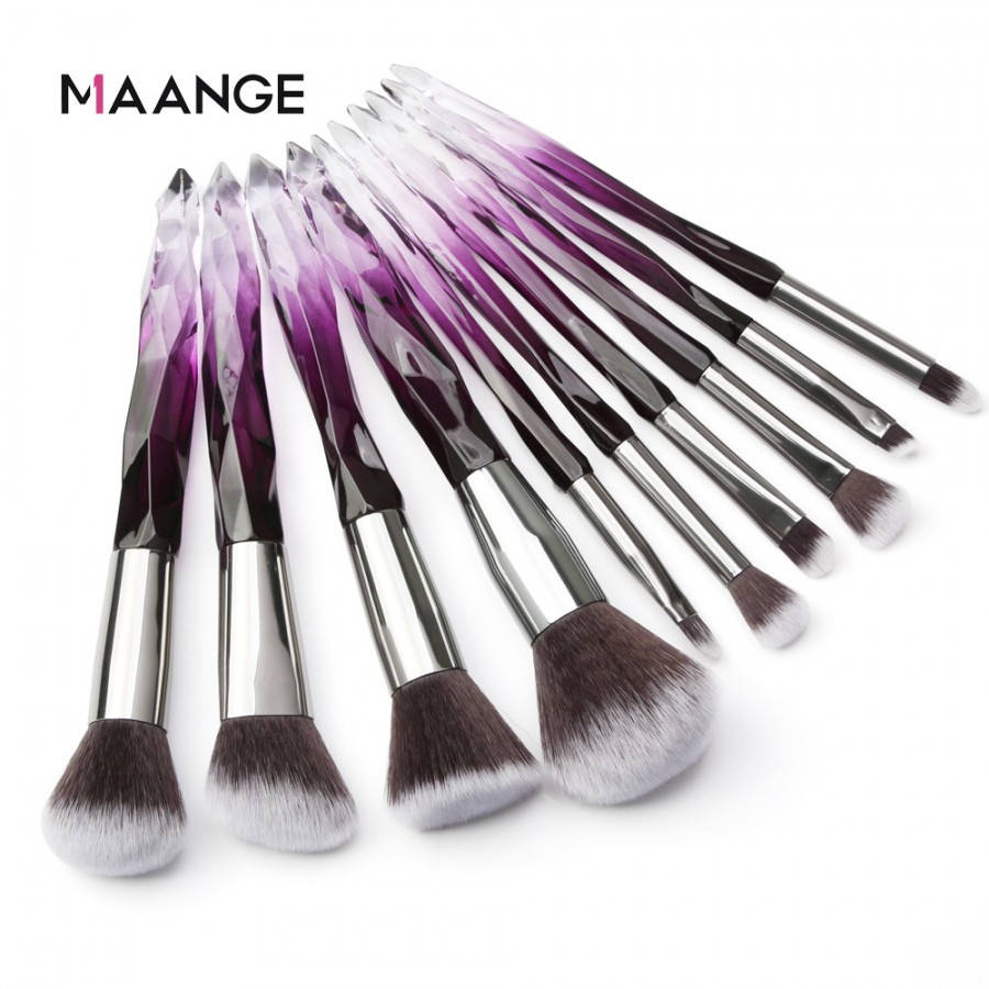 Maange 10pcs Diamond Professional Makeup Brush Set With Powder Eyebrow Eye Shadow Lip Blush Brushes Mag5762