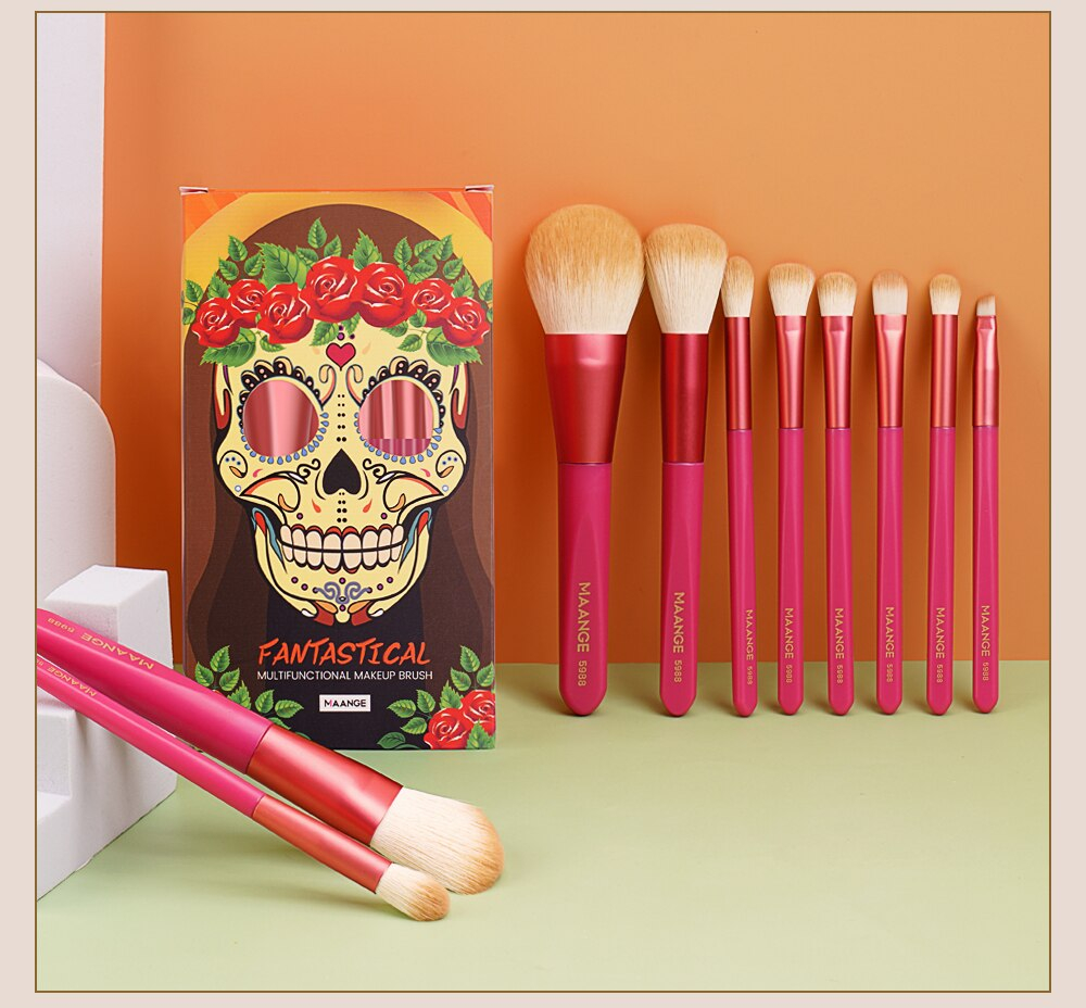 Maange 10pcs Halloween Makeup Brush Set With Blush Loose Powder Eye Shadow Brush Mag 5988rrzh
