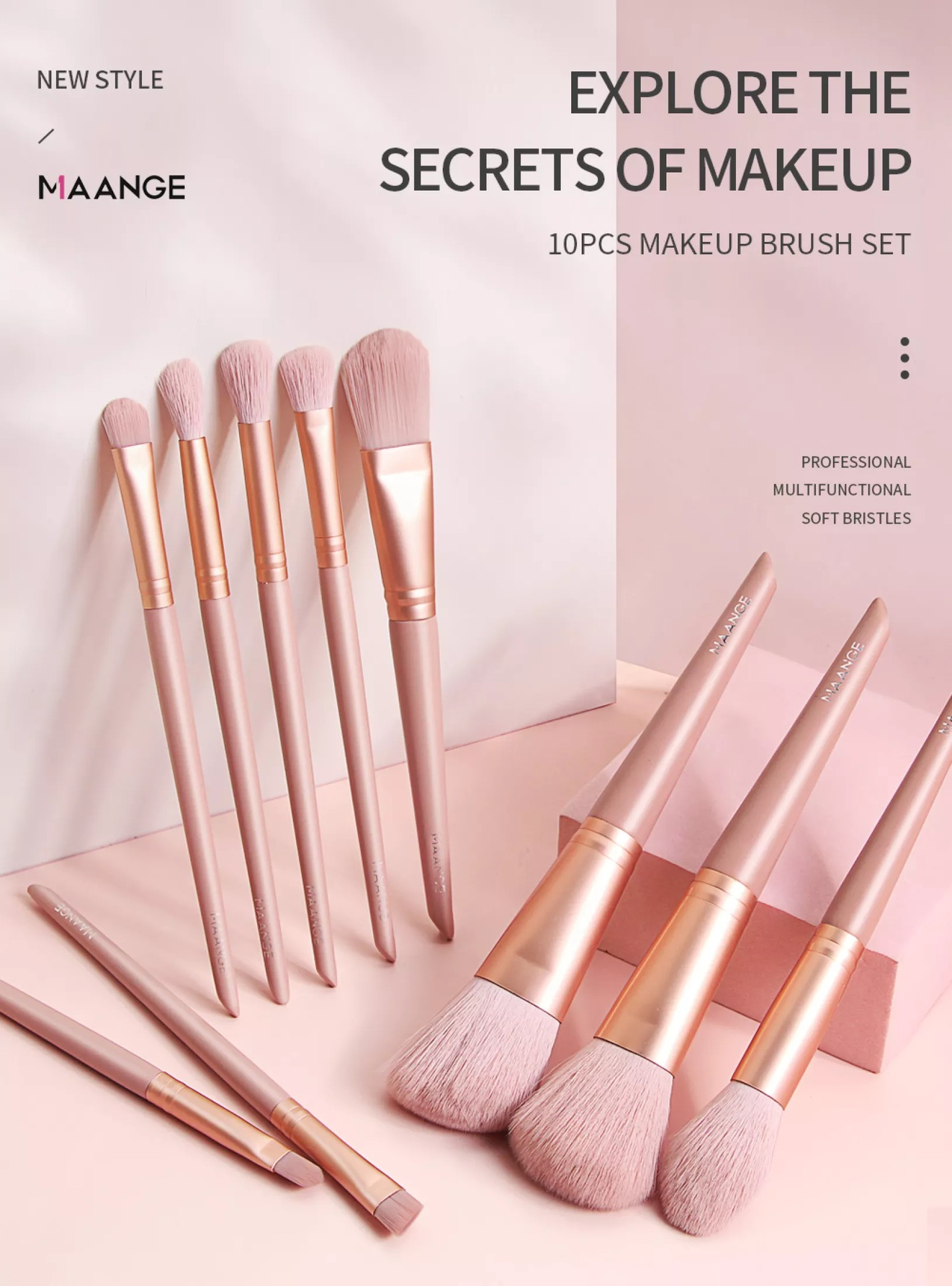 Maange 10pcs Professional Makeup Brush Set With Natural Hair Powder Eyeshadow Makeup Tool Mag 5986f