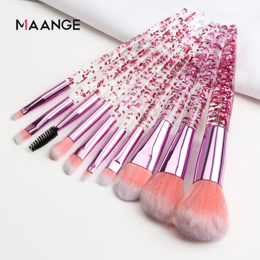 MAANGE 10pcs Quicksand Flash Handle Cosmetic Brush Set MAG5784F
