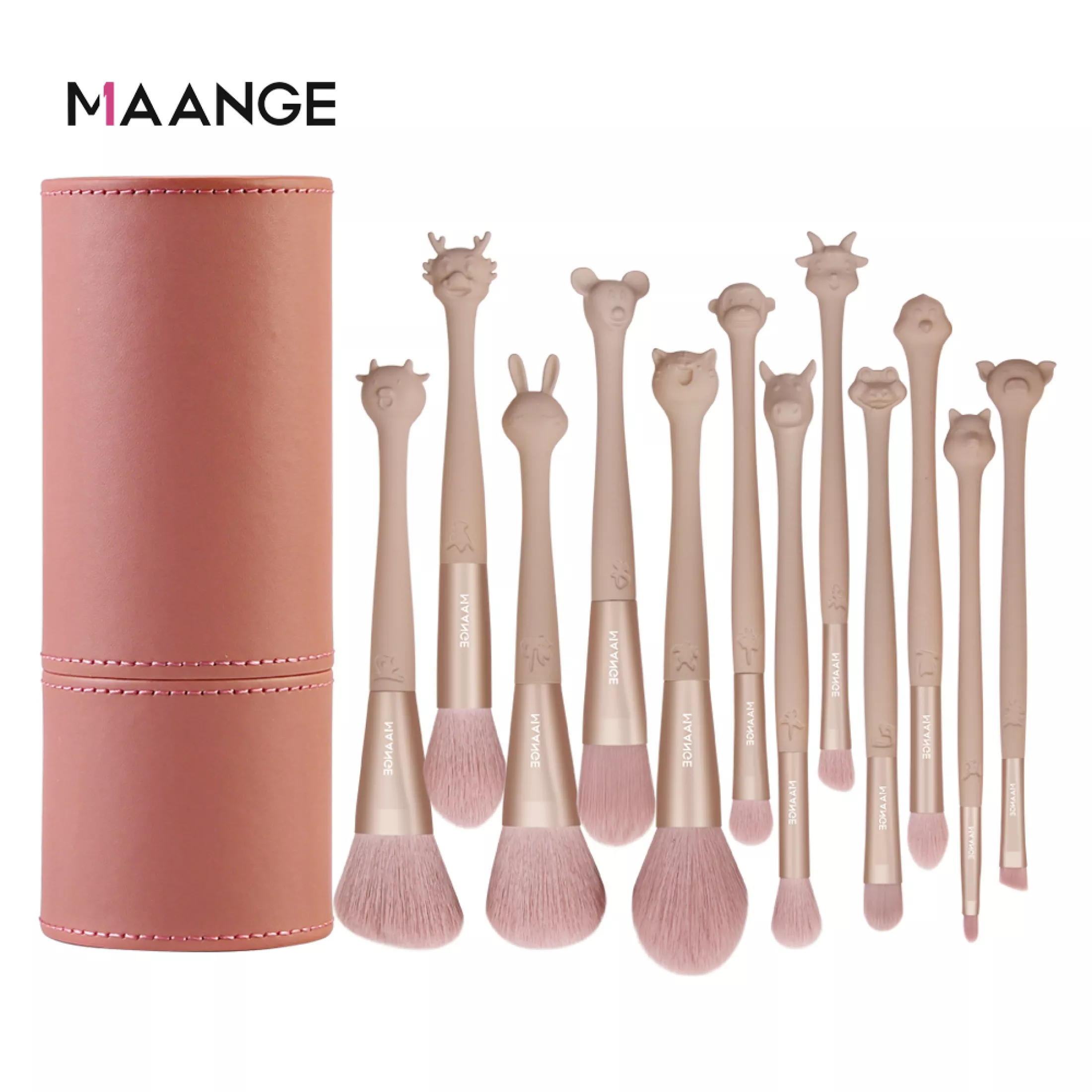 Maange 12pcs Make Up Brushes For Blush Powder Eyebrow Eyeshadow Brush Set With Storage Bucket