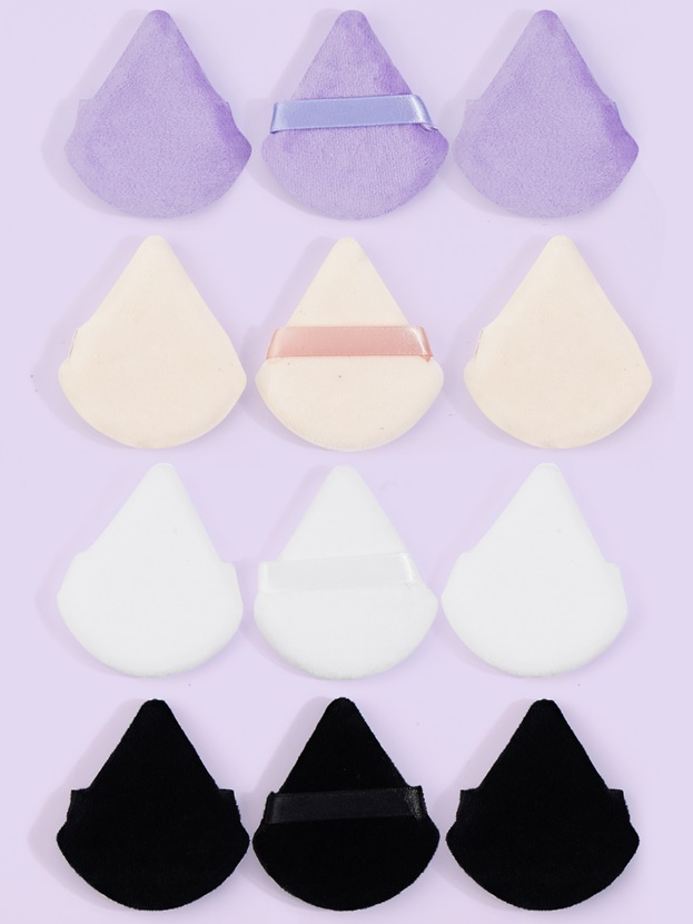 Maange 12pcs Reusable Soft Triangle Velvet Powder Puff Mini Face Makeup Washable Sponge Mag51157-12