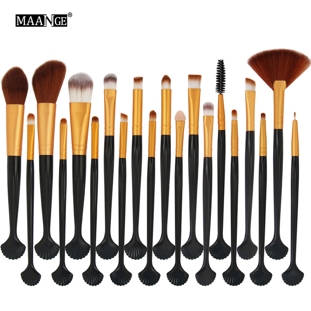 Maange 20pcs Wooden Handle Foundation Eyeshadow Eye Gold Black Makeup Brush Set Mag5516hmj
