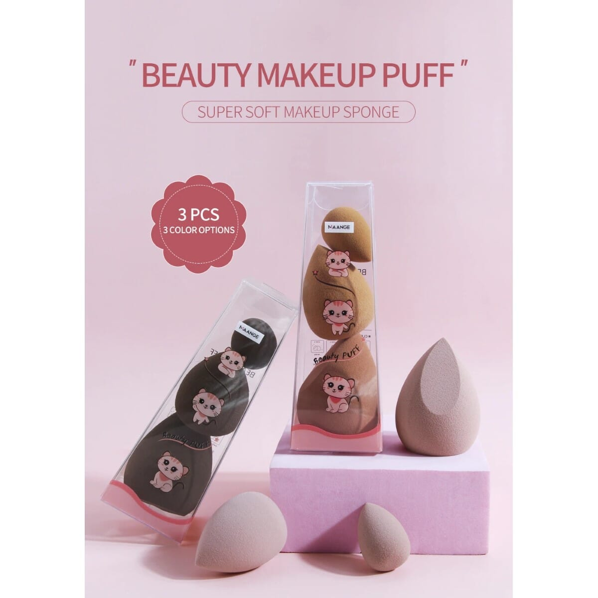 Maange 3pcs Beauty Sponge Summer Water Drop Shape Smooth Soft Makeup Sponge