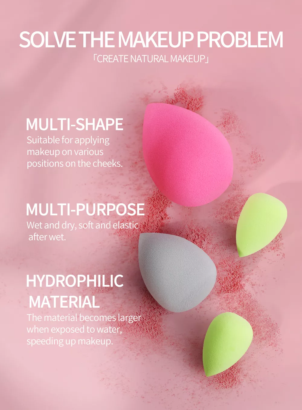 Maange 4pcs Beauty Sponge Summer Water Drop Shape Smooth Soft Makeup Sponge Mag5983