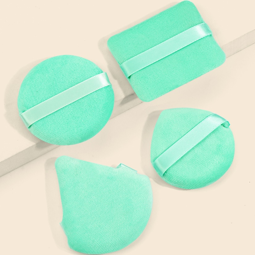Maange 4pcs Reusable Soft Triangle And Mix Velvet Powder Puff Mini Face Makeup Washable Sponge Mag51055-Green