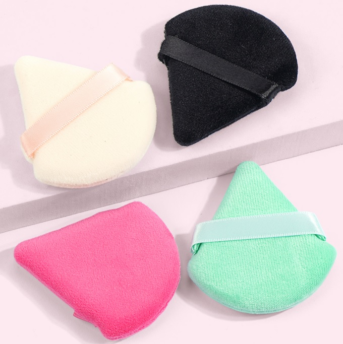 Maange 4pcs Reusable Soft Triangle And Mix Velvet Powder Puff Mini Face Makeup Washable Sponge Mag51055-MultiColor