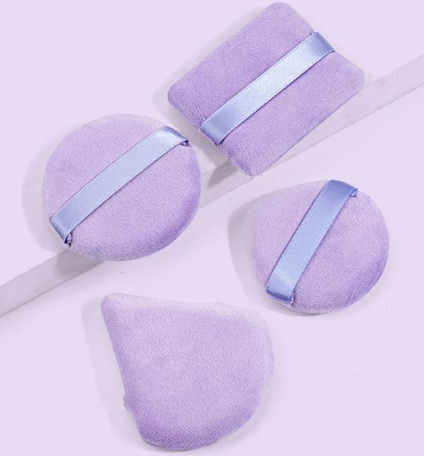 Maange 4pcs Reusable Soft Triangle And Mix Velvet Powder Puff Mini Face Makeup Washable Sponge Mag51055-Purple