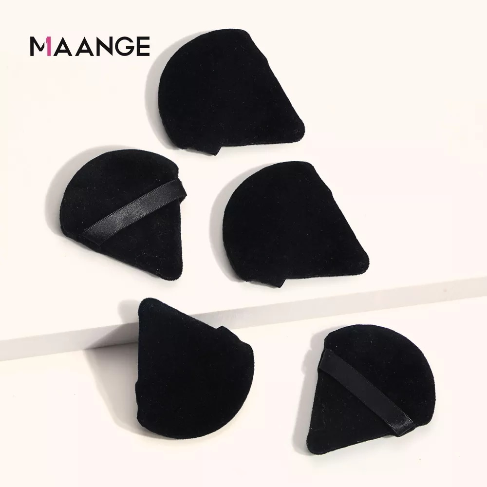 Maange 5pcs Reusable Soft Triangle Velvet Powder Puff Mini Face Makeup Washable Sponge Mag51028-Black