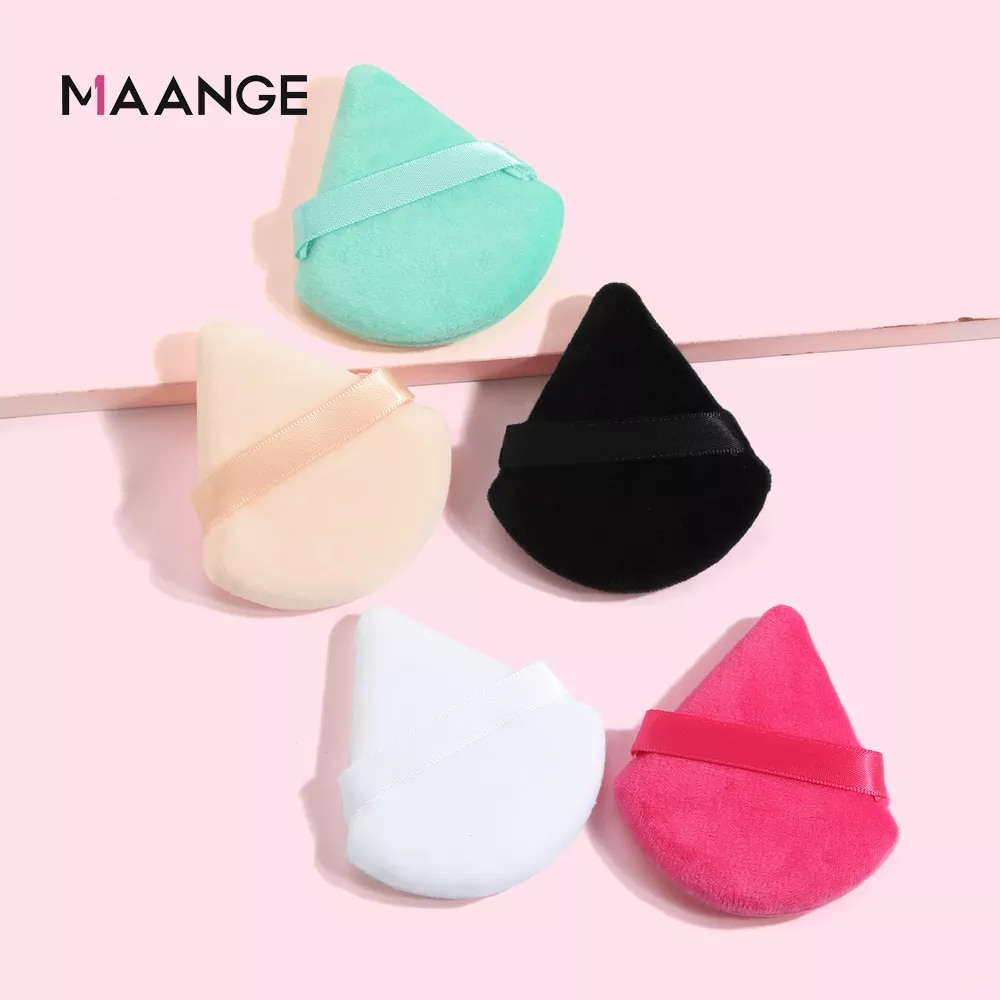 Maange 5pcs Reusable Soft Triangle Velvet Powder Puff Mini Face Makeup Washable Sponge Mag51028-MultiColor