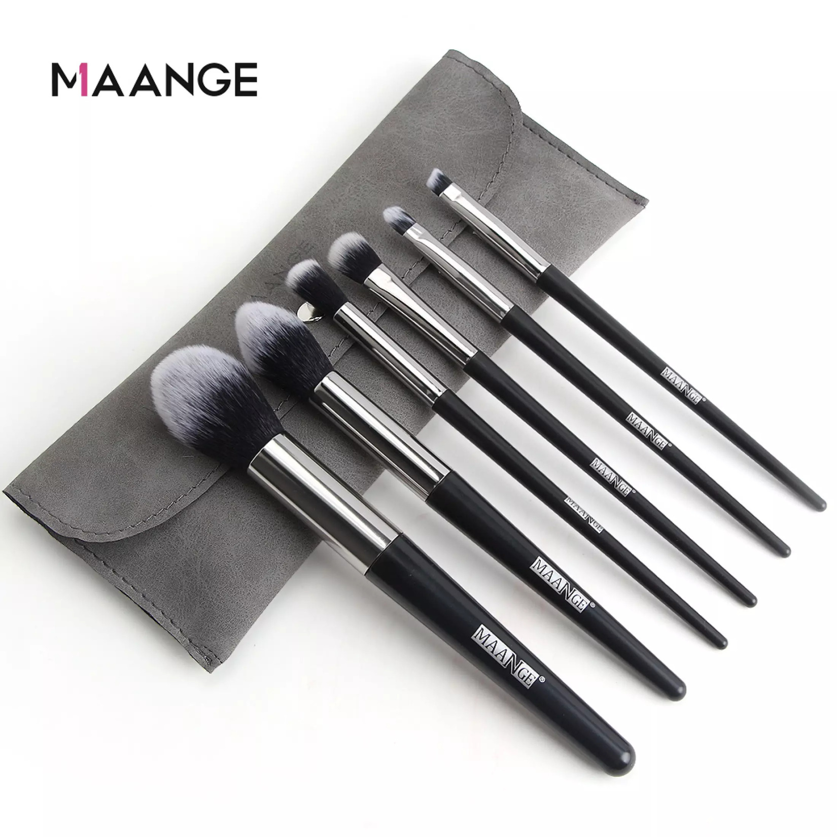 Maange 6pcs Cosmetic Makeup Brushes For Powder, Highlighter, Eyeshadow, Eyebrows With Bag