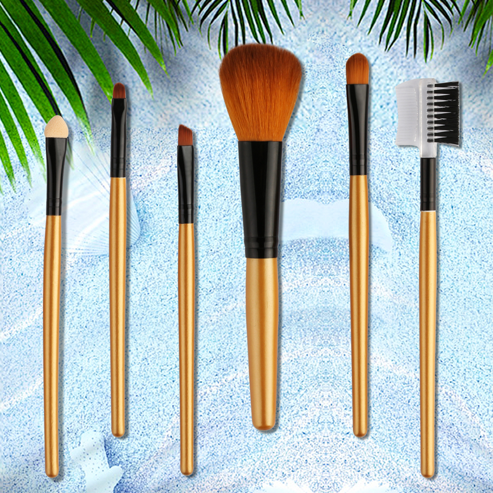 Maange 6pcs Makeup Brushes Eyeshadow Powder Eyebrow Gold Makeup Brush Set Mag5552