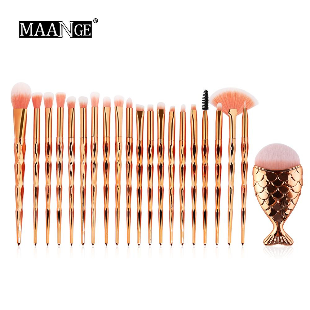 Maange 21pcs Makeup Brush Set Mermaid Eyeshadow Brush Foundation Brush Professional Make Up Brushes Mag5646