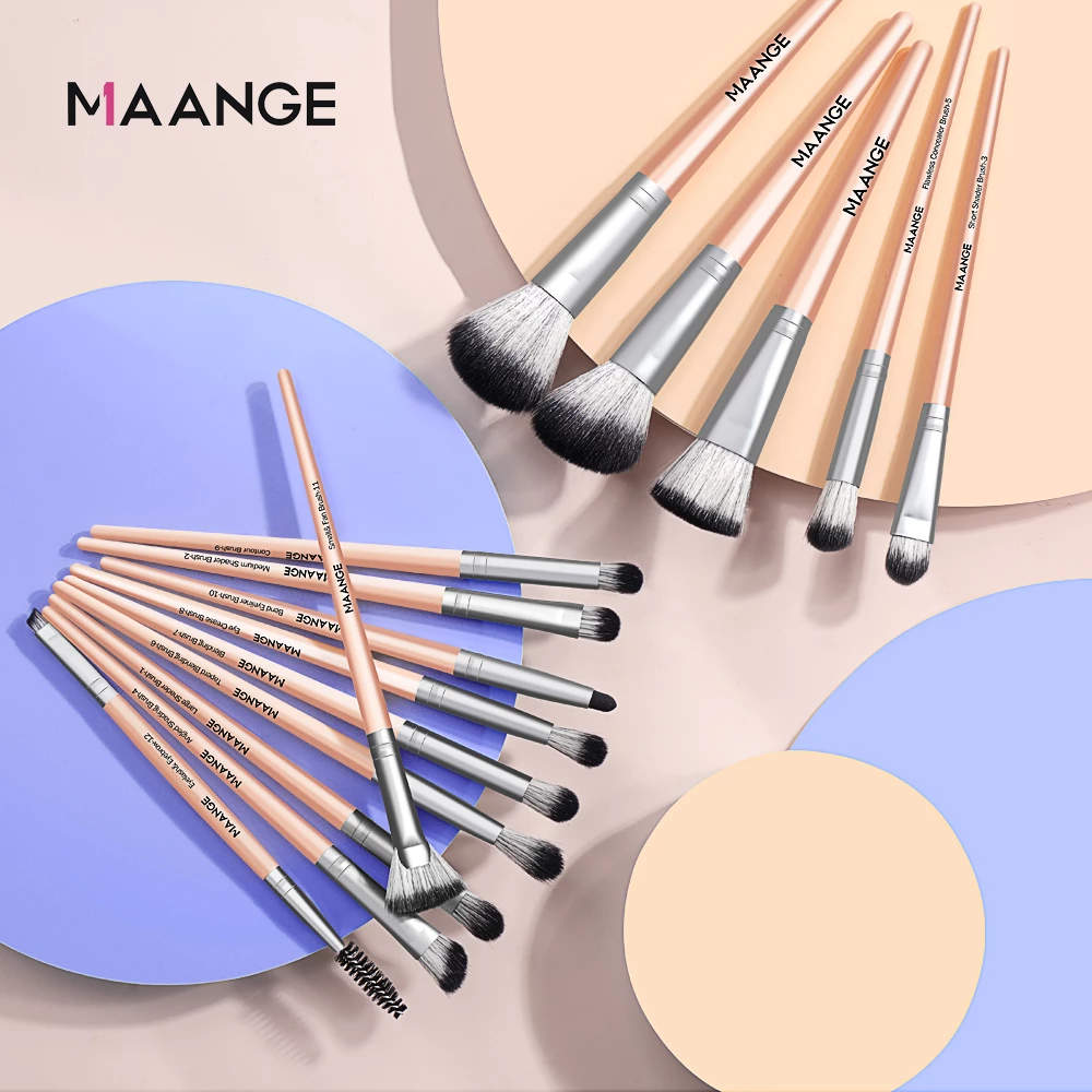 Maange 15pcs Makeup Brushes For Powder Blush Foundation Highlight Eyeshadow Eyebrow Make Up Brush Set Mag 51032c