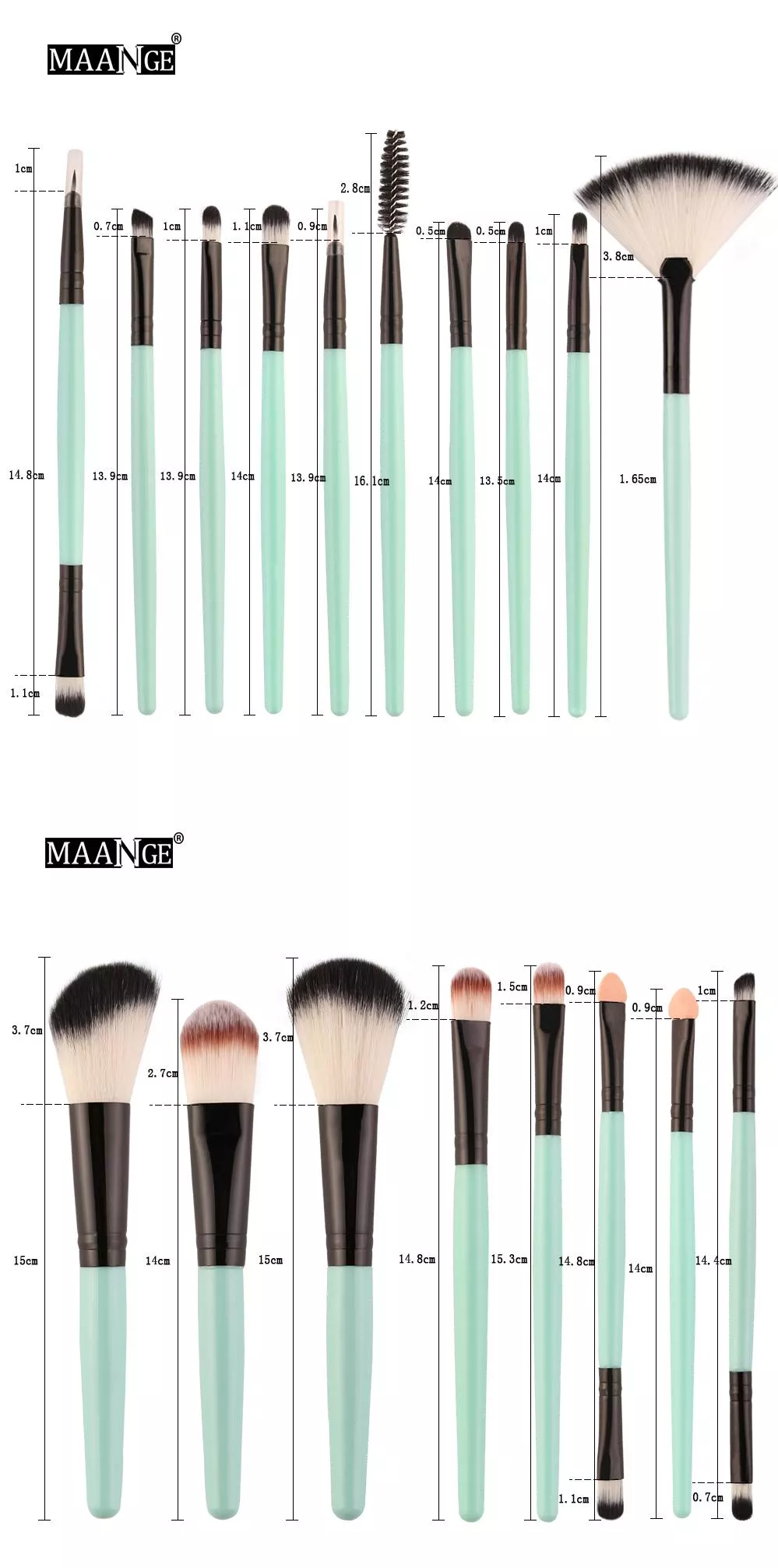 Maange 18pcs Make Up Brush Set With Cosmetic Powder Eye Shadow Foundation Blush Blending Beauty Mag5445lh