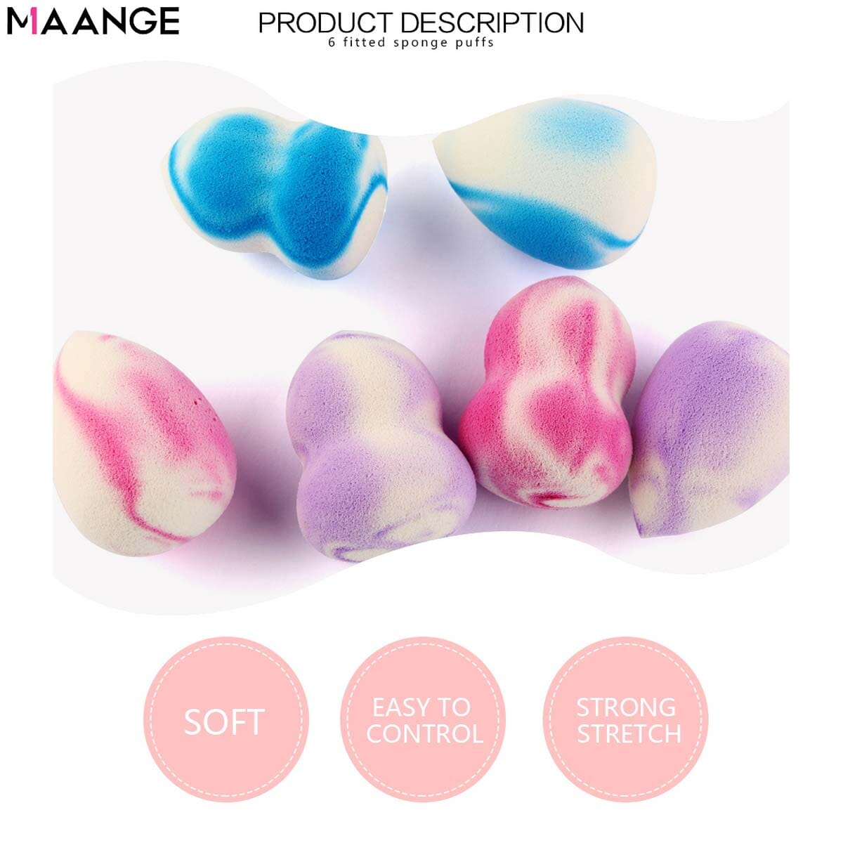 Maange 6pcs Smooth Face Makeup Sponge Mag 5479