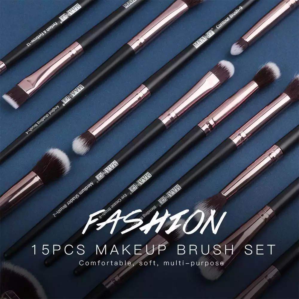 Maange 15pcs Makeup Fan Powder Brush Eye Brushes Set Mag 5708